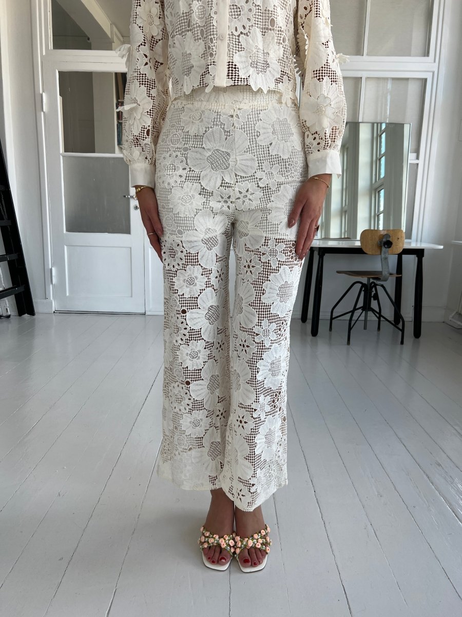 Elli white beige lace pants - Aaberg DK