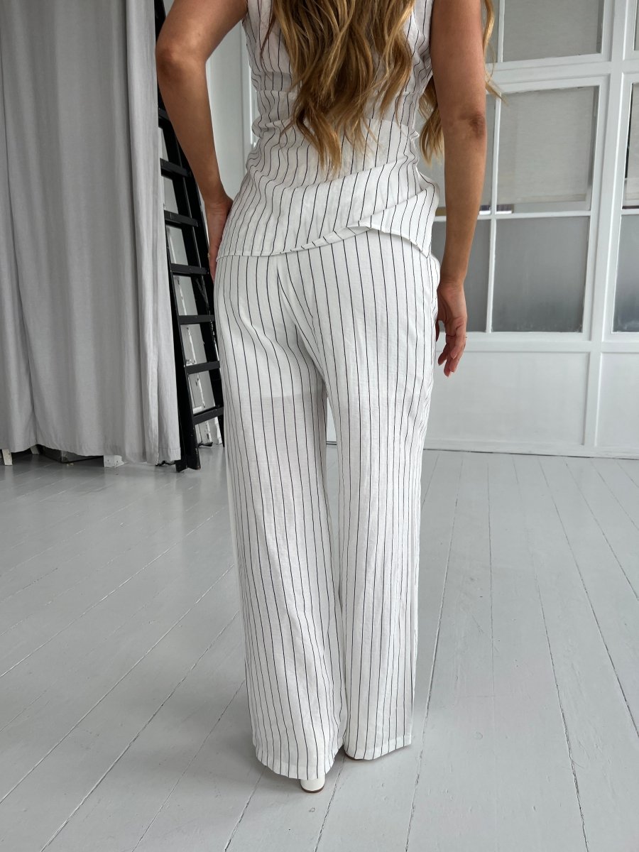 Elli white striped linen pants - Aaberg DK