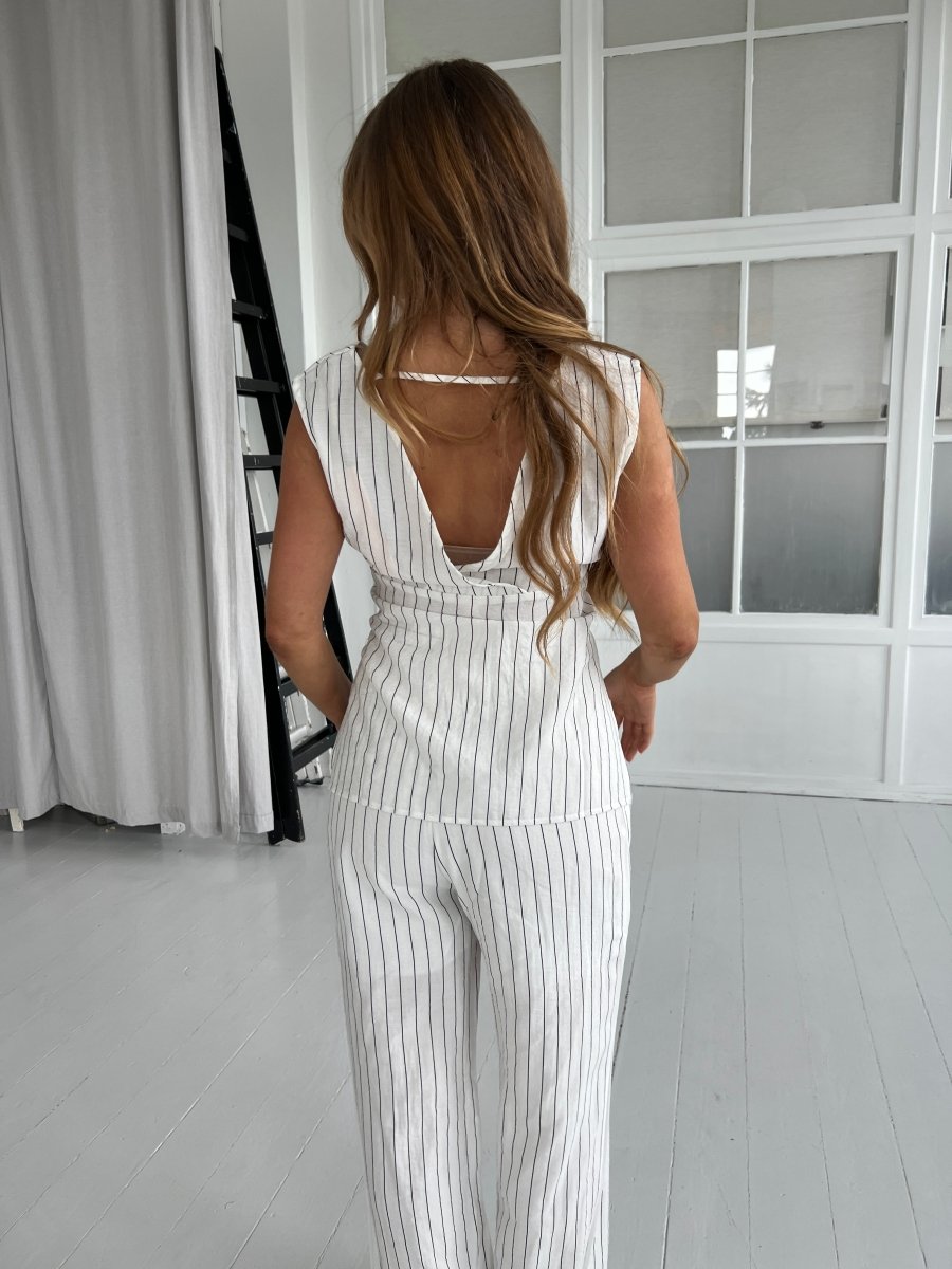 Elli white striped linen top - Aaberg DK