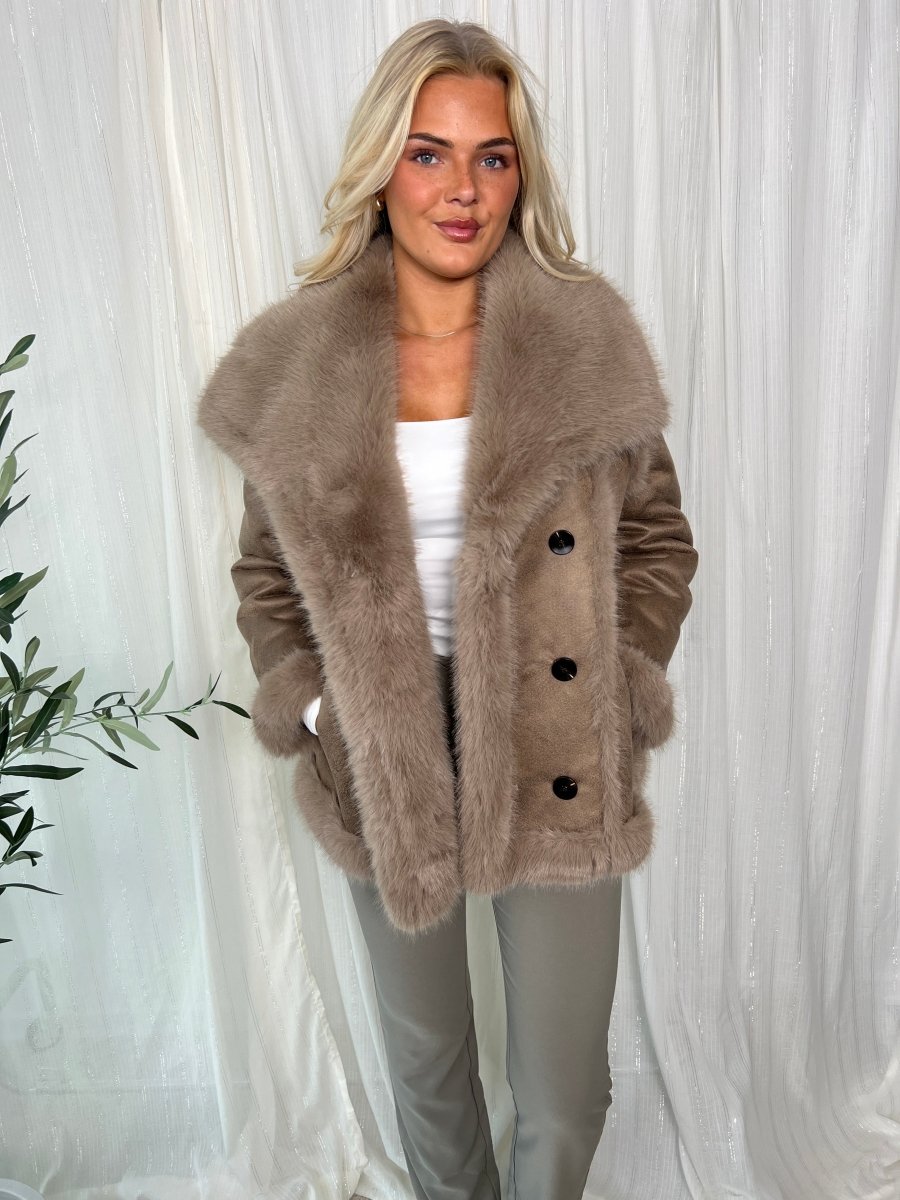 Flam taupe faux fur jakke - Aaberg DK