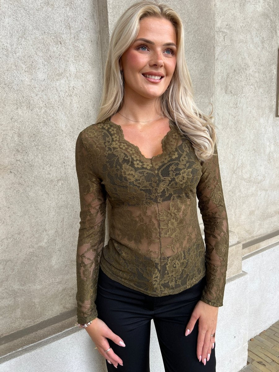 Fleur khaki lace top - Aaberg DK