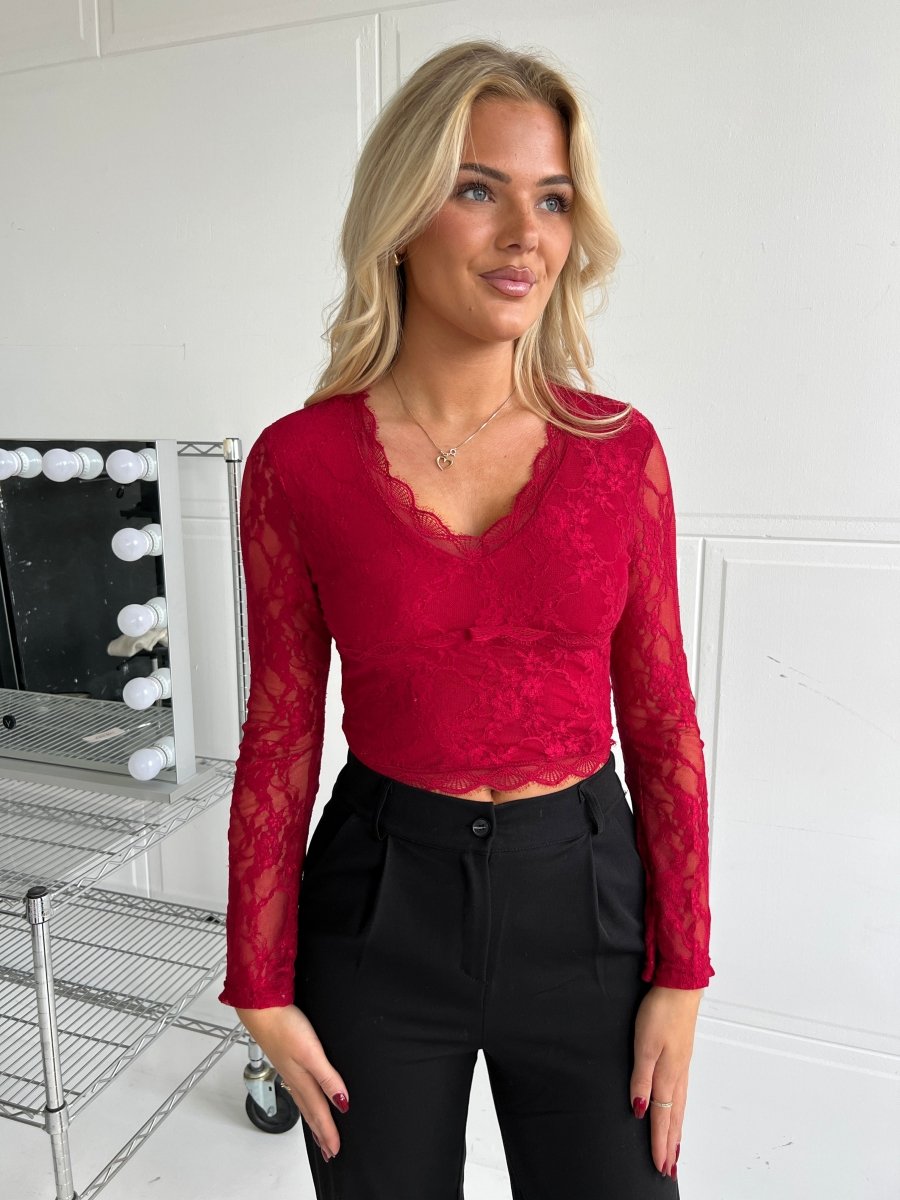 Fleur rød lace blouse - Aaberg DK