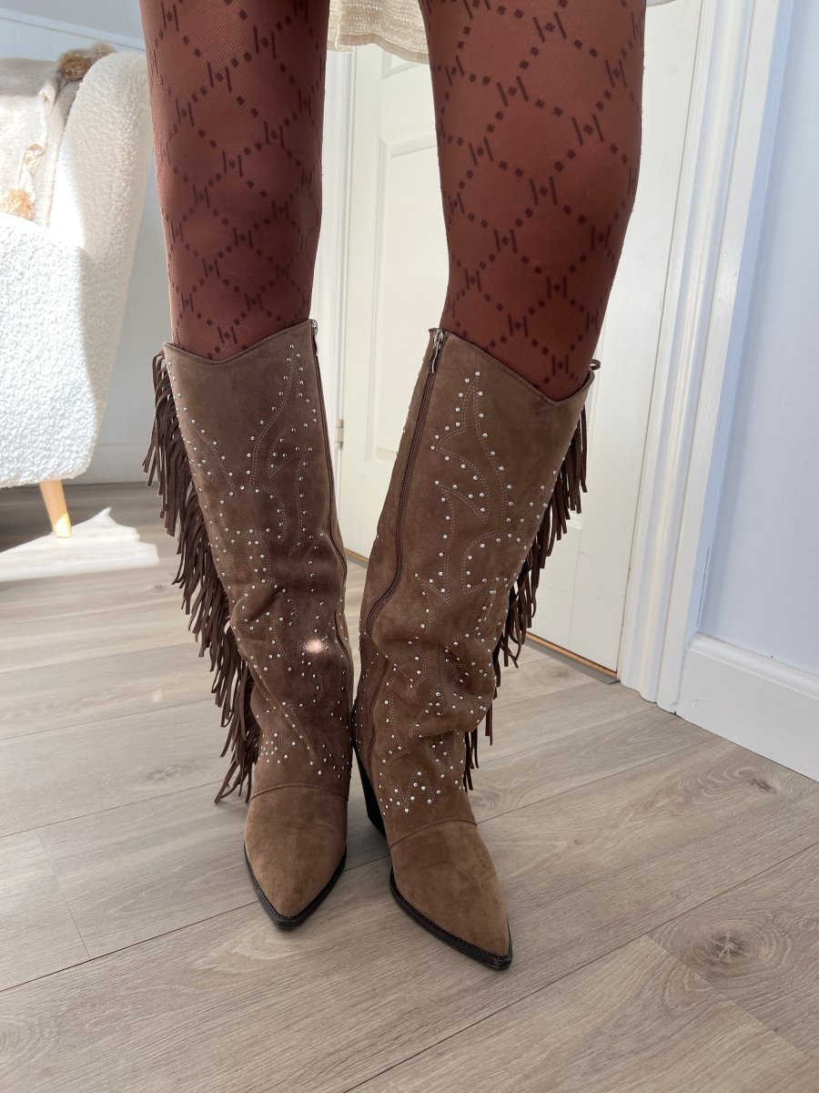 Joia khaki fringe boot - Aaberg DK