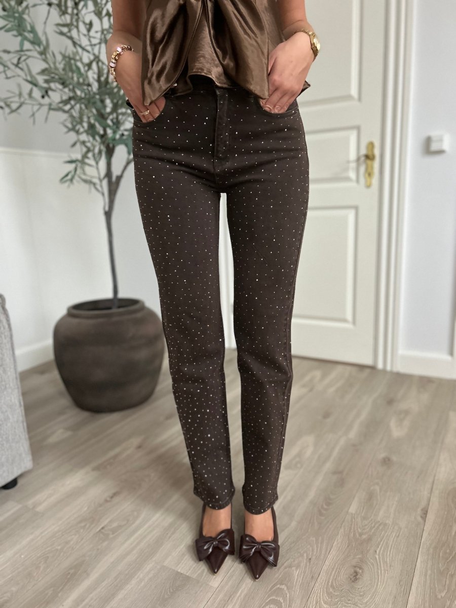 Monday brown rhinestone jeans - Aaberg DK