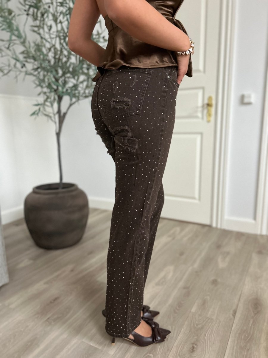 Monday brown rhinestone jeans - Aaberg DK