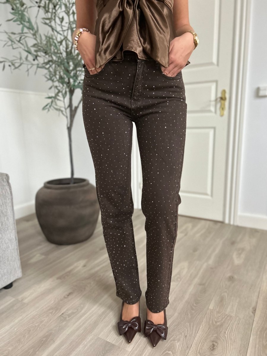 Monday brown rhinestone jeans - Aaberg DK