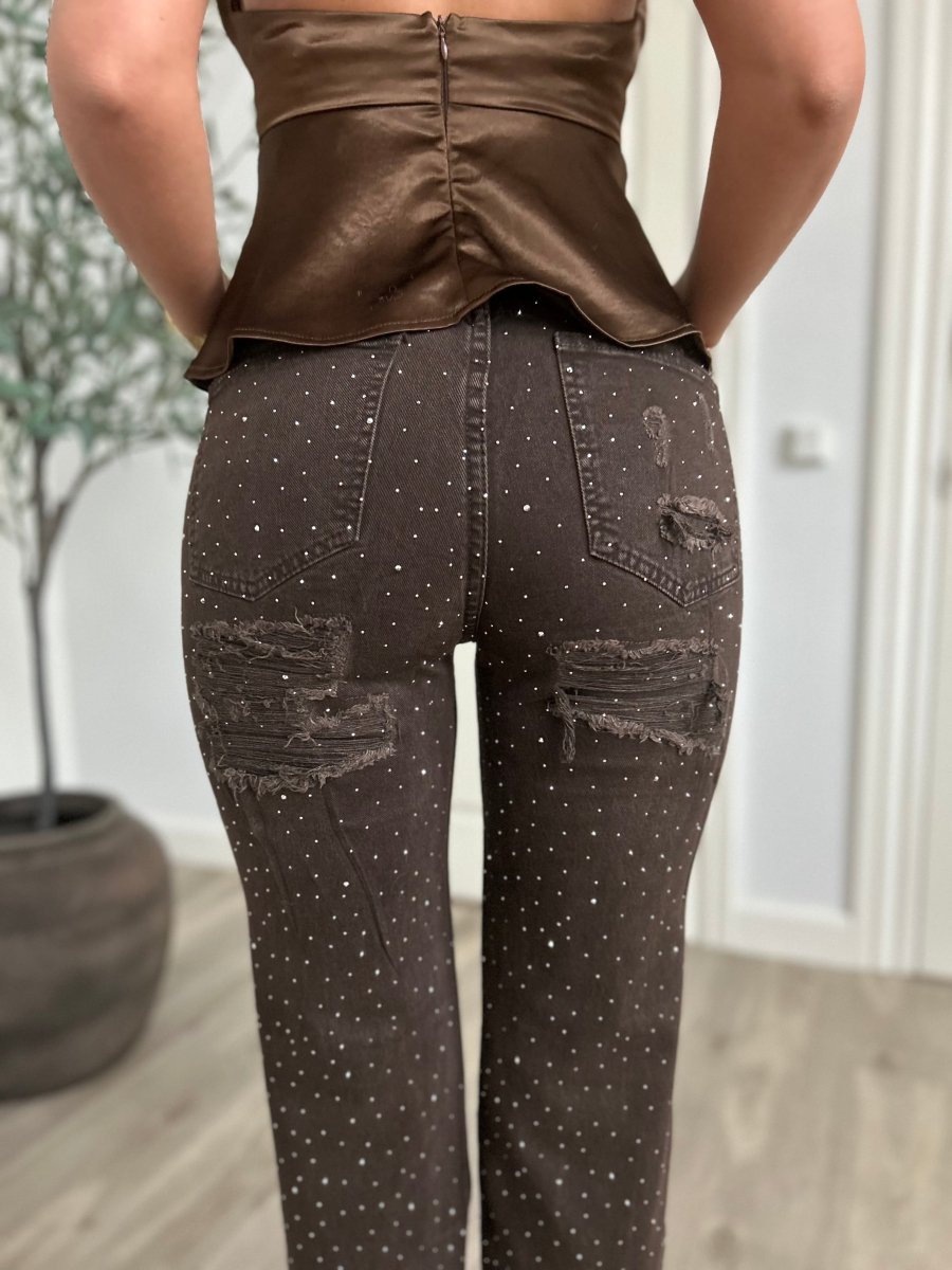 Monday brown rhinestone jeans - Aaberg DK