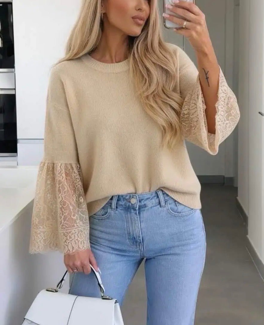 Syma beige lace knit - Aaberg DK